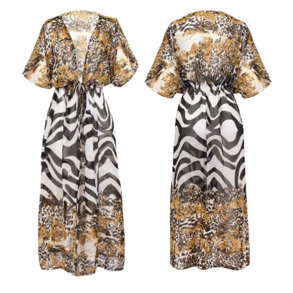 India Rose Wilde Belted Cardigan Kaftan Coverup Kimono Duster - Picture 6 of 11